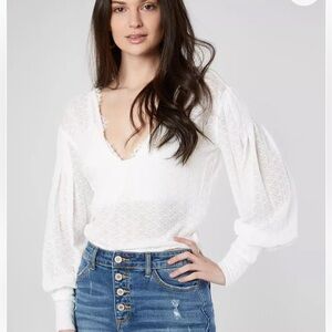 Free People Dream Girl Pointelle Top White Size Medium